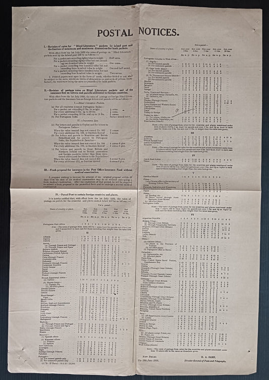 India POSTAL NOTICE 1st July 1930 Blind Literature Packets, etc
