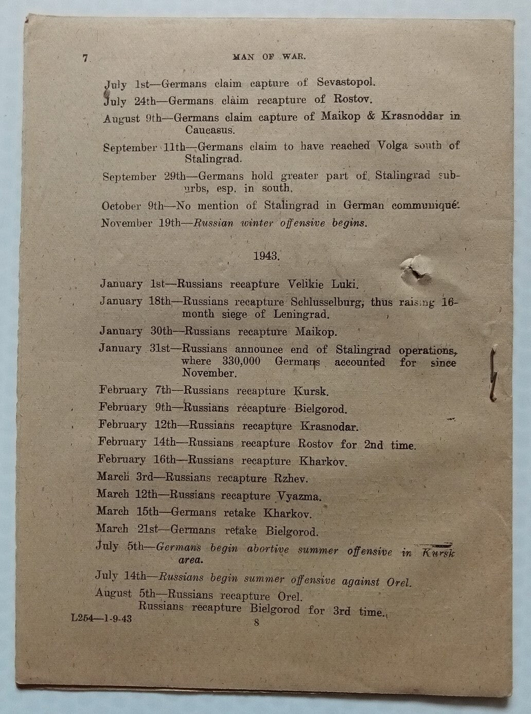 AOP India WW2 National War Front MAN OF WAR leaflet