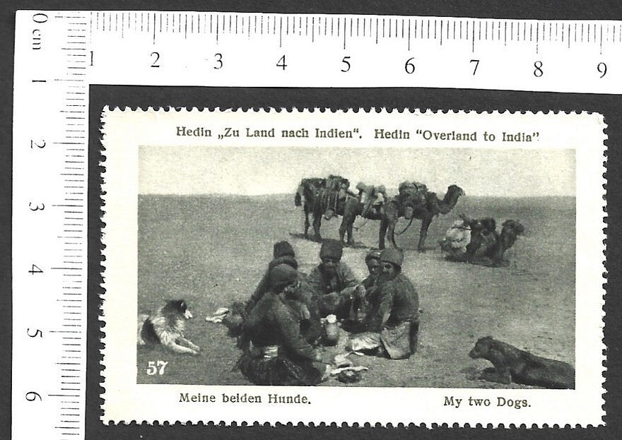 Vintage OVERLAND TO INDIA poster stamp - MY TWO DOGS zaz