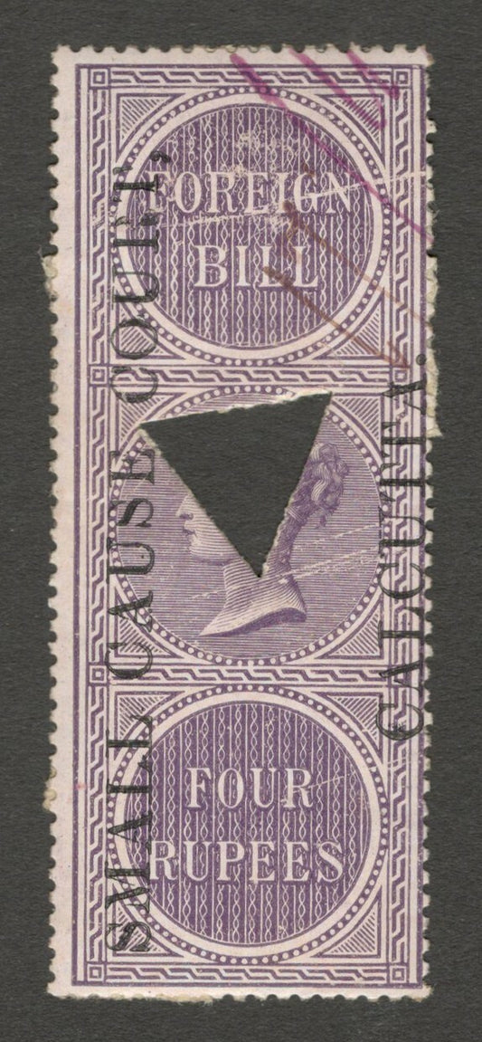 AOP India 1868 SMALL CAUSE COURT CALCUTTA ovpt on Foreign Bill 4R used. Bft 31