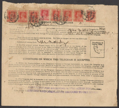 India 1947 Foreign Reply Telegram & KGVI Official Stamps