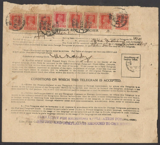 India 1947 Foreign Reply Telegram & KGVI Official Stamps