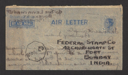 Australia KGVI 7d aerogramme to India censored 1945