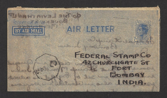 Australia KGVI 7d aerogramme to India censored 1945