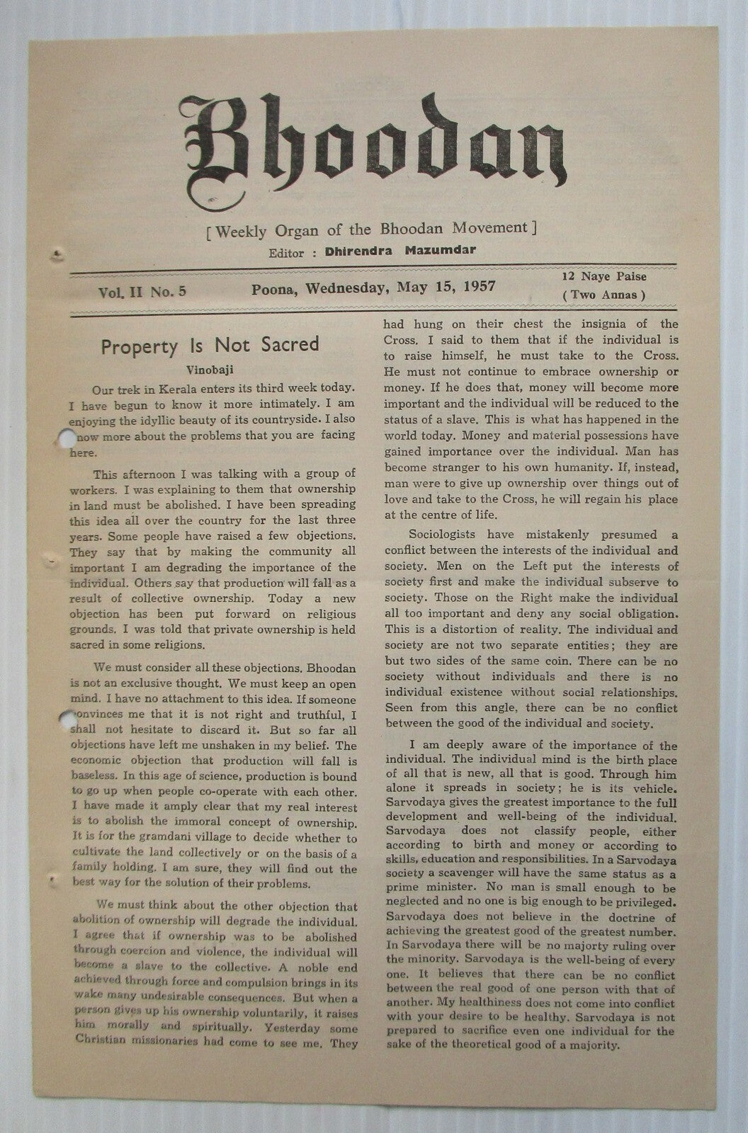 BHOODAN Weekly of the Bhoodan Movement India 1957 issues (27)
