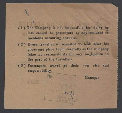 AOPIMT India 1941 Bundi Electric Motor Service bus ticket