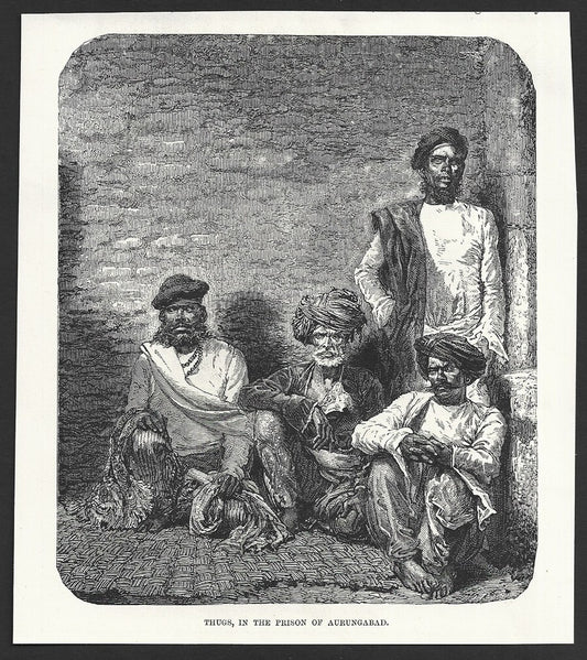 India THUGS IN PRISON AURUNGABAD engraved print ex libris Rousslet 1876 6x7"