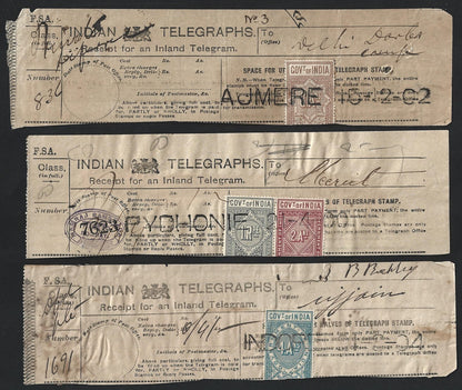 India collection of town postmarks on QV-KEdVII telegraph receipts (14)