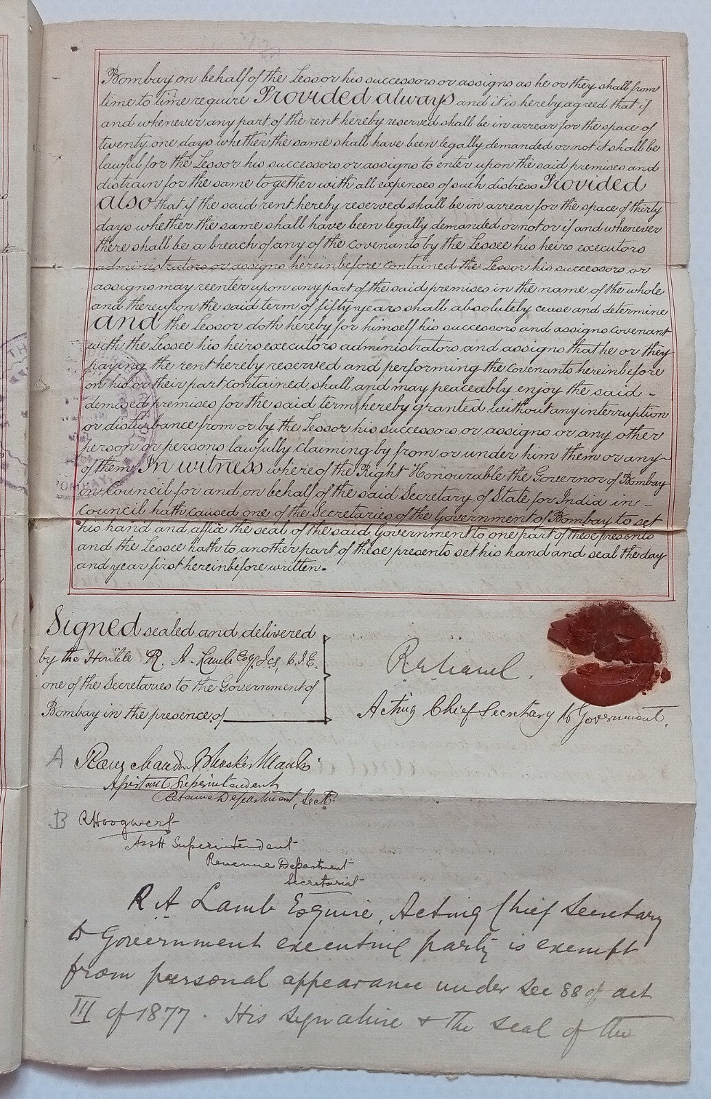 AOP India Special Adhesive KEdVII 1R on 1904 indenture & map