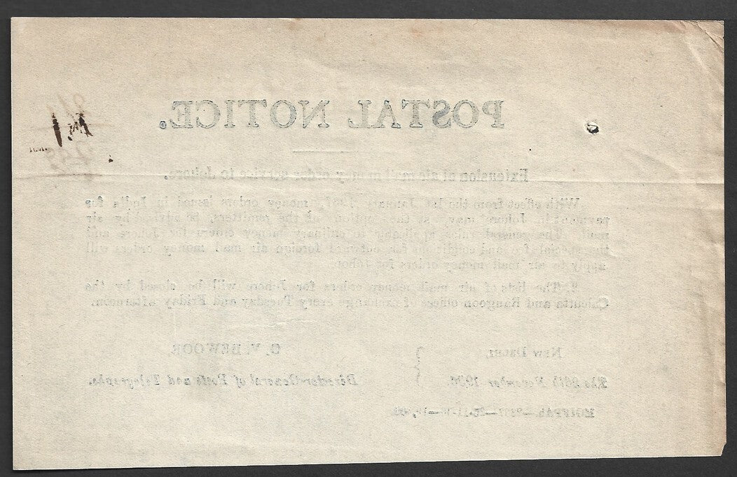 India POSTAL NOTICE 26 Nov 1936 Extension of Air Mail MO Service to Johore