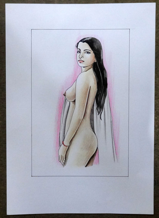 Nude Indian Beauty watercolours, crayons & ink on card 11.5” x 17.5”