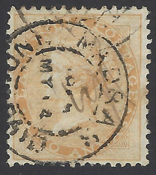 India Queen Victoria 1856 2a yellow no watermark canc MADRAS INDIA PAID cds
