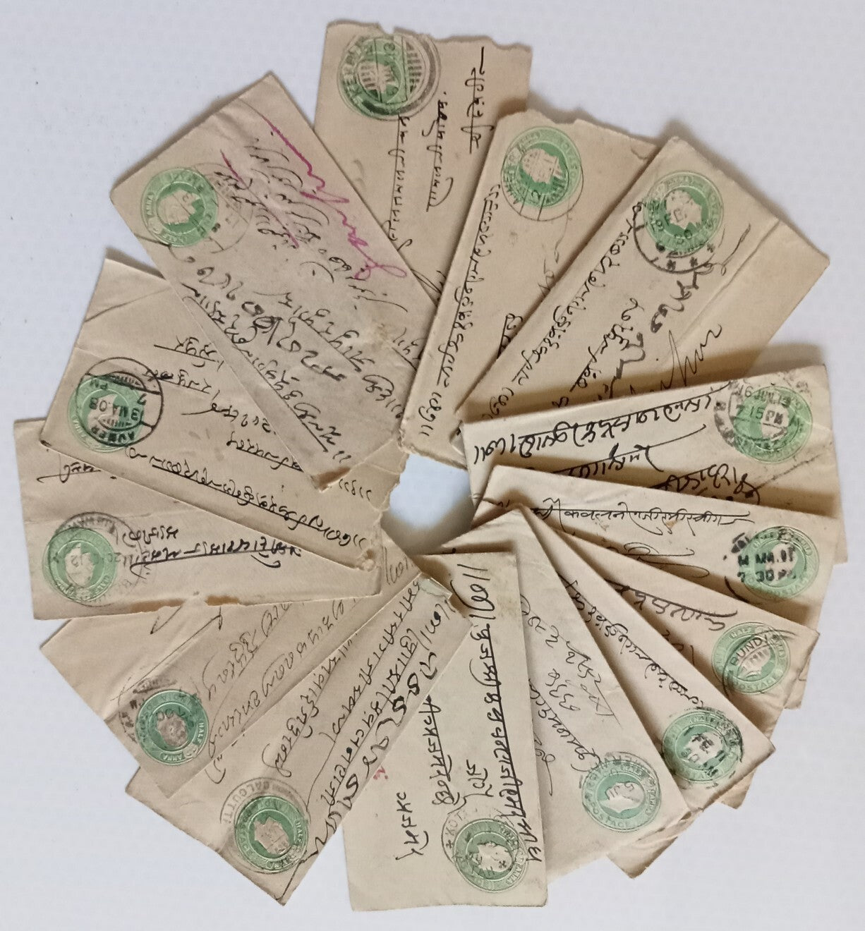 India KEdVII 1/2a green envelopes x 100 selected for condition WHOLESALE
