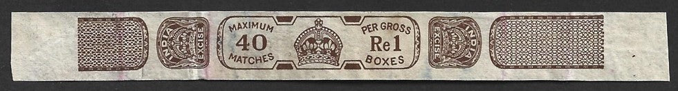 AOP India KGVI Match Excise label 1R per Gross boxes - not listed by Barefoot