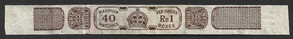 AOP India KGVI Match Excise label 1R per Gross boxes - not listed by Barefoot