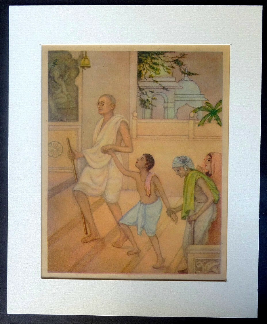 India Life of Gandhi print in card frame  8" x 10"