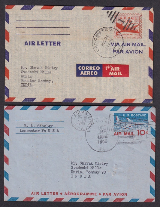 USA 1949 & 1960 air letters to India