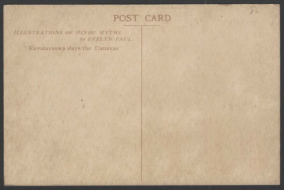India Illus of Hindu Myths KUVALAYASWA SLAYS THE DANAYAS vintage postcard
