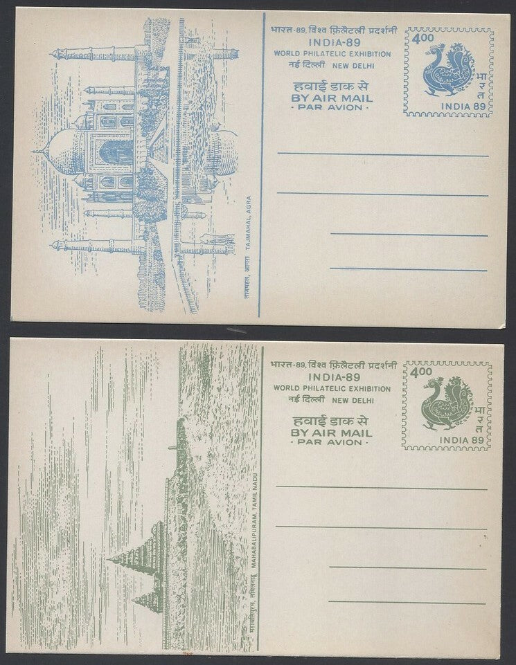 India 1989 INDIA-89 set of 7 pictorial Airmail postal cards