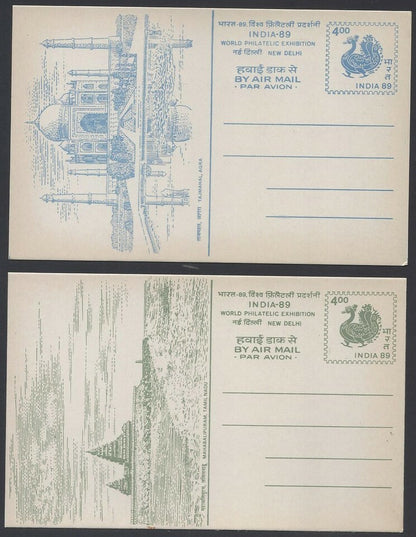 India 1989 INDIA-89 set of 7 pictorial Airmail postal cards