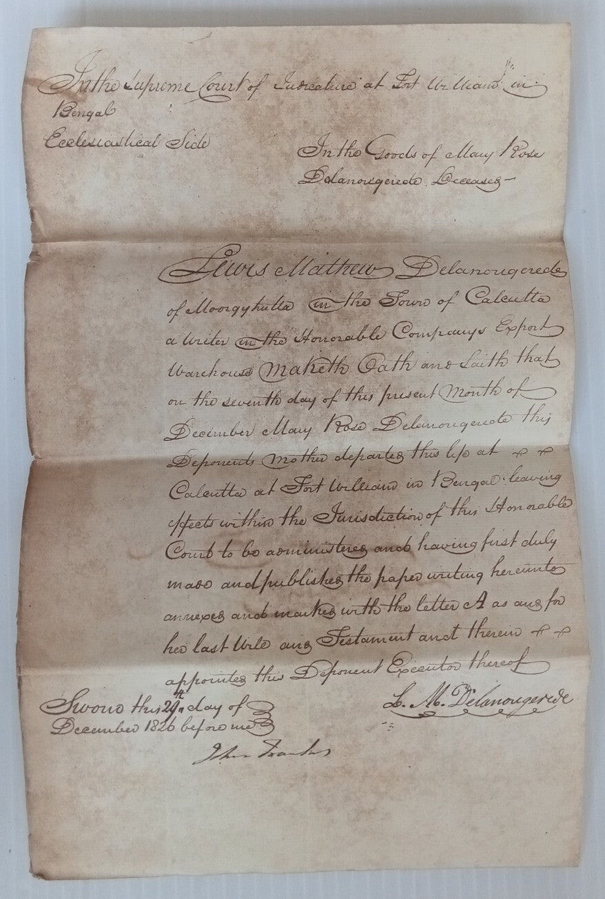AOP India 1826 Supreme Court, Fort Williams, Calcutta document