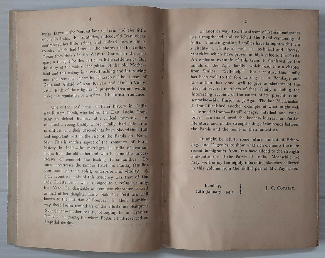 AOP Kisse I Gulestanbanu by Paymaster HC 1940 re Arrival of Parsis in India