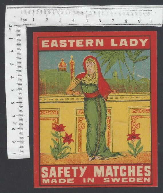 AOP India vintage packet size label Eastern Lady Made in Sweden