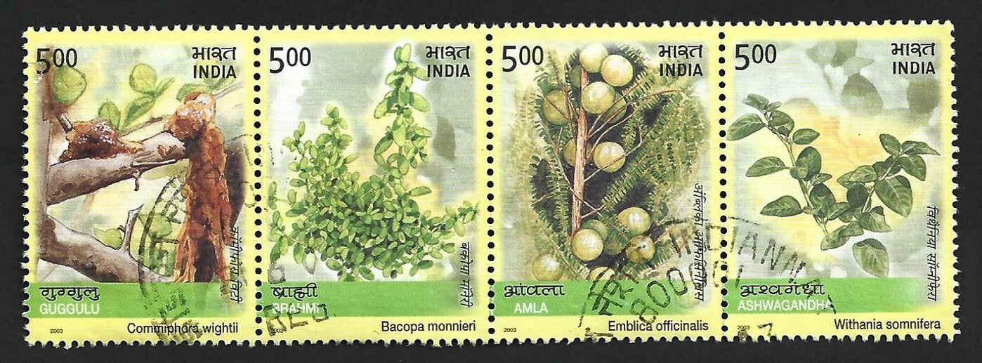 India 2003 Medicinal Plants se-tenant strip of 4 postally used