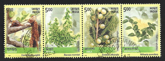 India 2003 Medicinal Plants se-tenant strip of 4 postally used