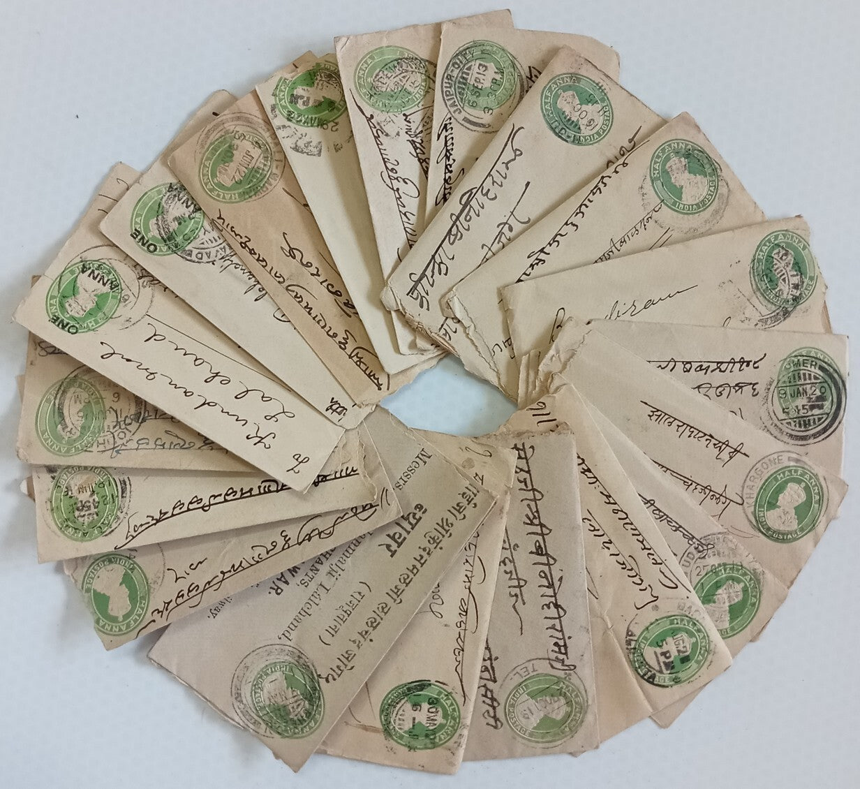 AOP India KGV 1/2a green envelopes x 100 selected for condition WHOLESALE