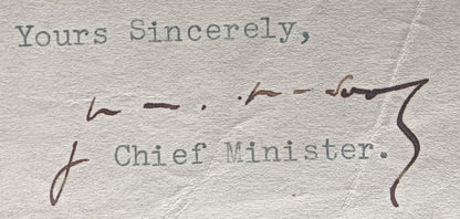 India 1946 crested letter CHIEF MINISTER / RAMPUR STATE signed