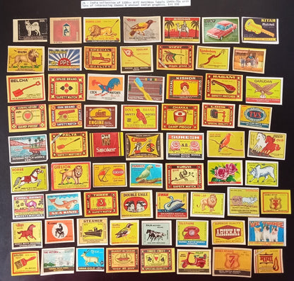 Collection of vintage matchbox labels India unusual graphics 900+ different