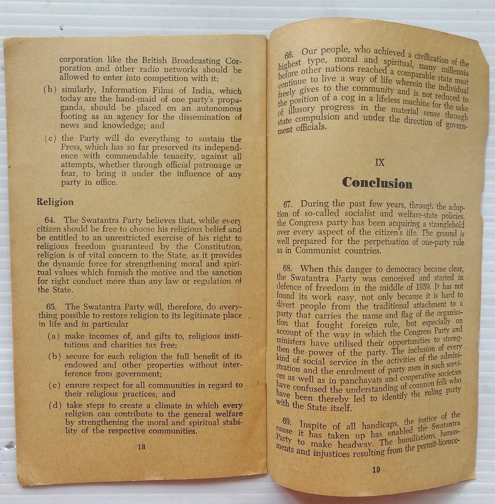 India 1962 Swatantra Party manifesto