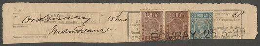 AOP India QV Telegraph stamps on 1889 BY.MOMBADEVI Telegraph receipt