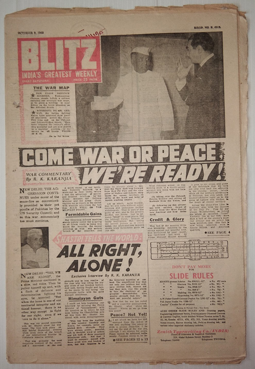 India Blitz OCTOBER 1965 WAR OR PEACE WE ARE READY