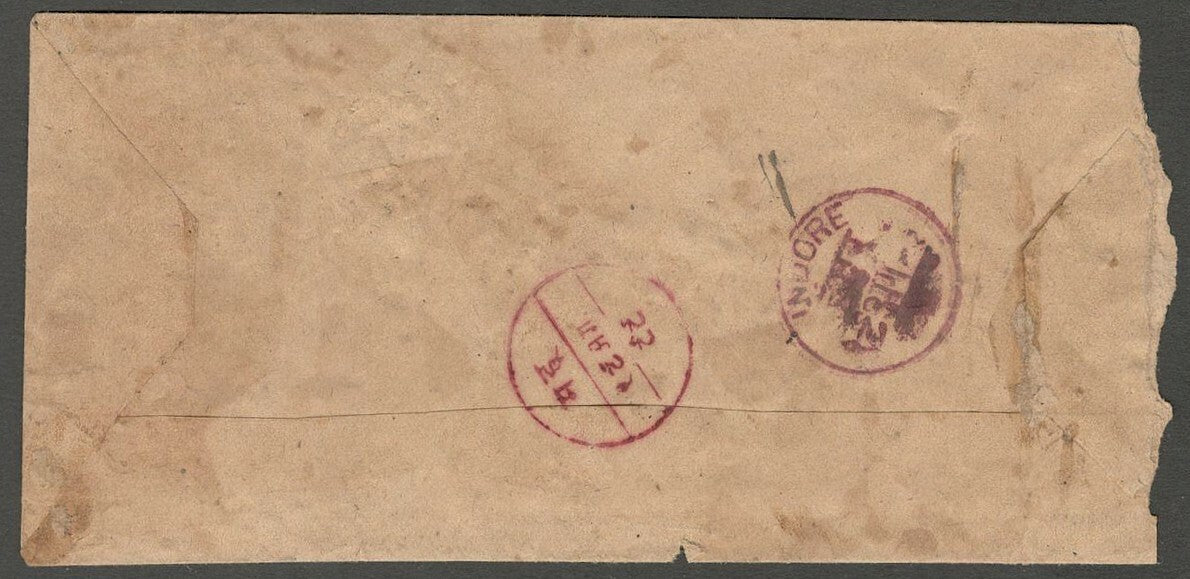 AOP India Indore State 1899 stampless cover mhow