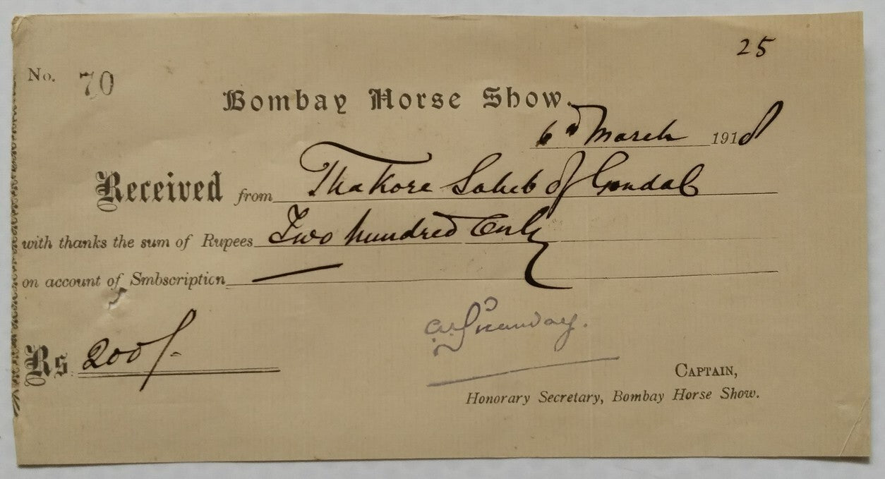 India 1918 signed letter by H.H Gondal from Taj Mahal Hotel Bombay & Cheque etc