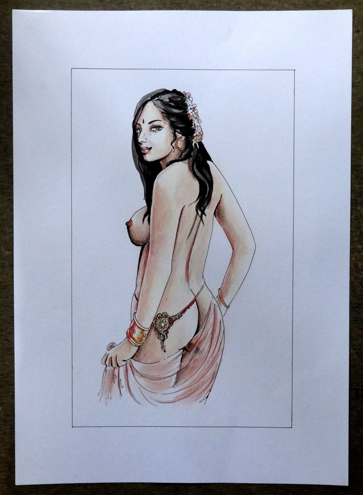 Nude Indian Beauty watercolours, crayons & ink on card 11.5” x 17.5”