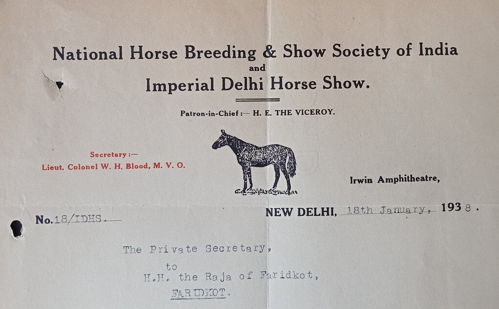 Imperial Delhi Horse Show 1938 pictorial advertisement letterhead India