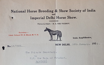 Imperial Delhi Horse Show 1938 pictorial advertisement letterhead India