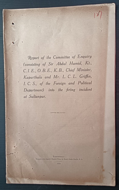 India 1934 report into the Firing incident at Sultanpur