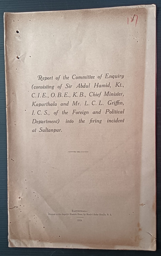 India 1934 report into the Firing incident at Sultanpur