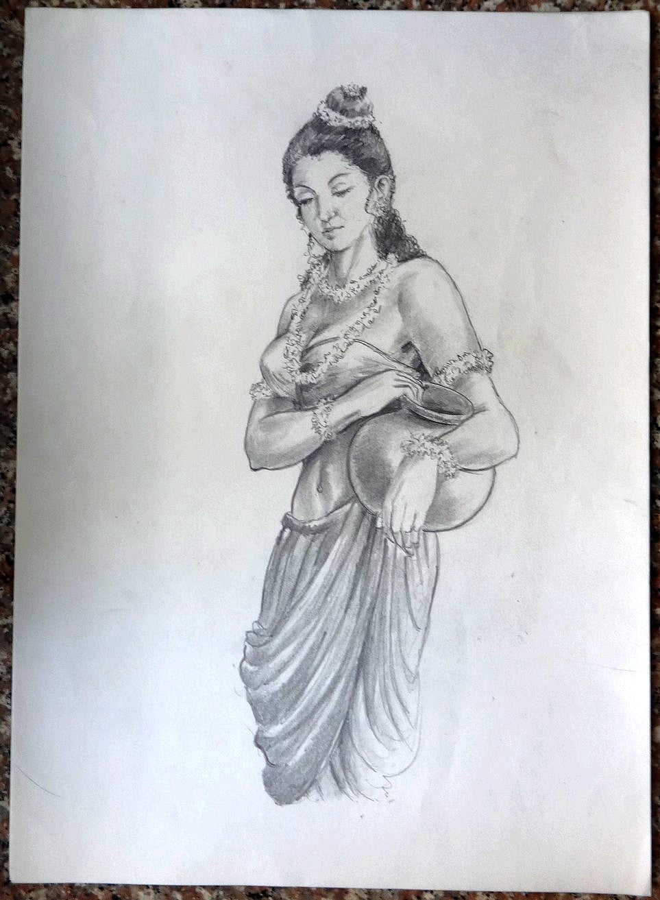 Indian beauty 12” x 16.5” pencil and/or charcoal on card