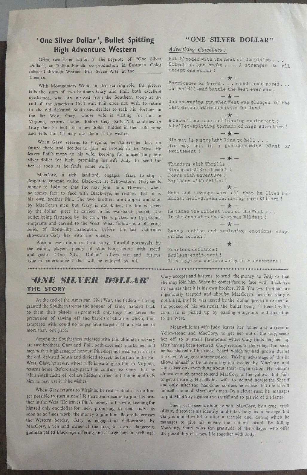 1973 One Silver Dollar double sheet India pressbook 9” x 14” Montgomery Wood