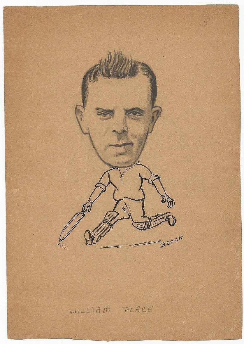 Cricket William Place 1940s sketch by cartoonist R Booch India Ӝ