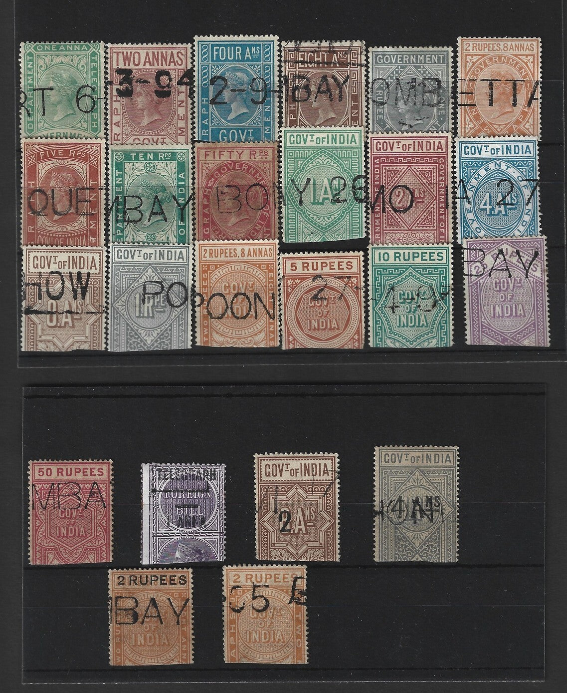 India 1869-1904 telegraph stamps collection (24 different)