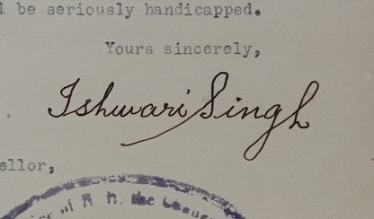 BUNDI STATE India 1941 crested letter signed Maharaja Ishwari Singh