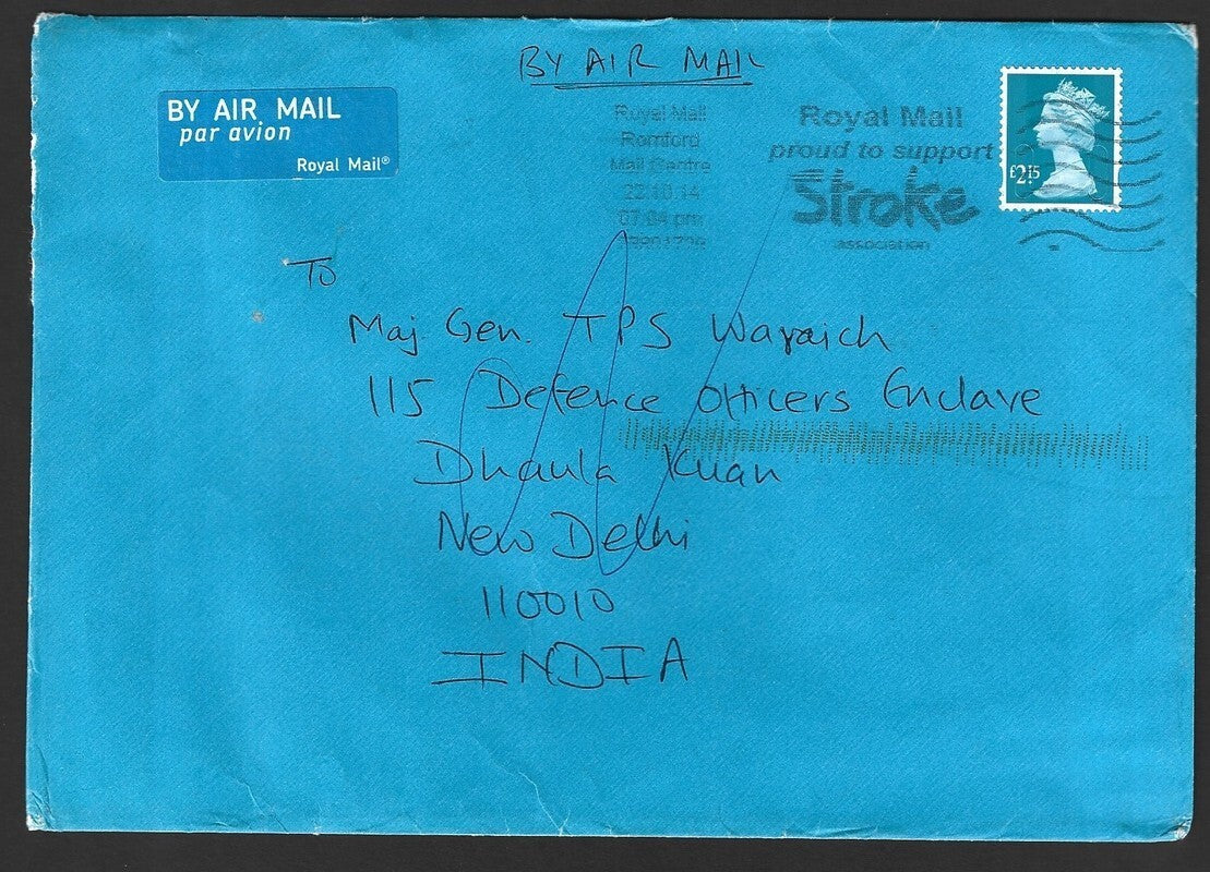 GB £2.15 Snowman single franked RTS cover to India