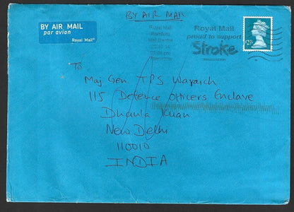 GB £2.15 Snowman single franked RTS cover to India