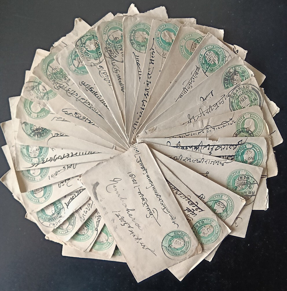 India KGV 1/2a green envelopes x 100 selected for condition WHOLESALE